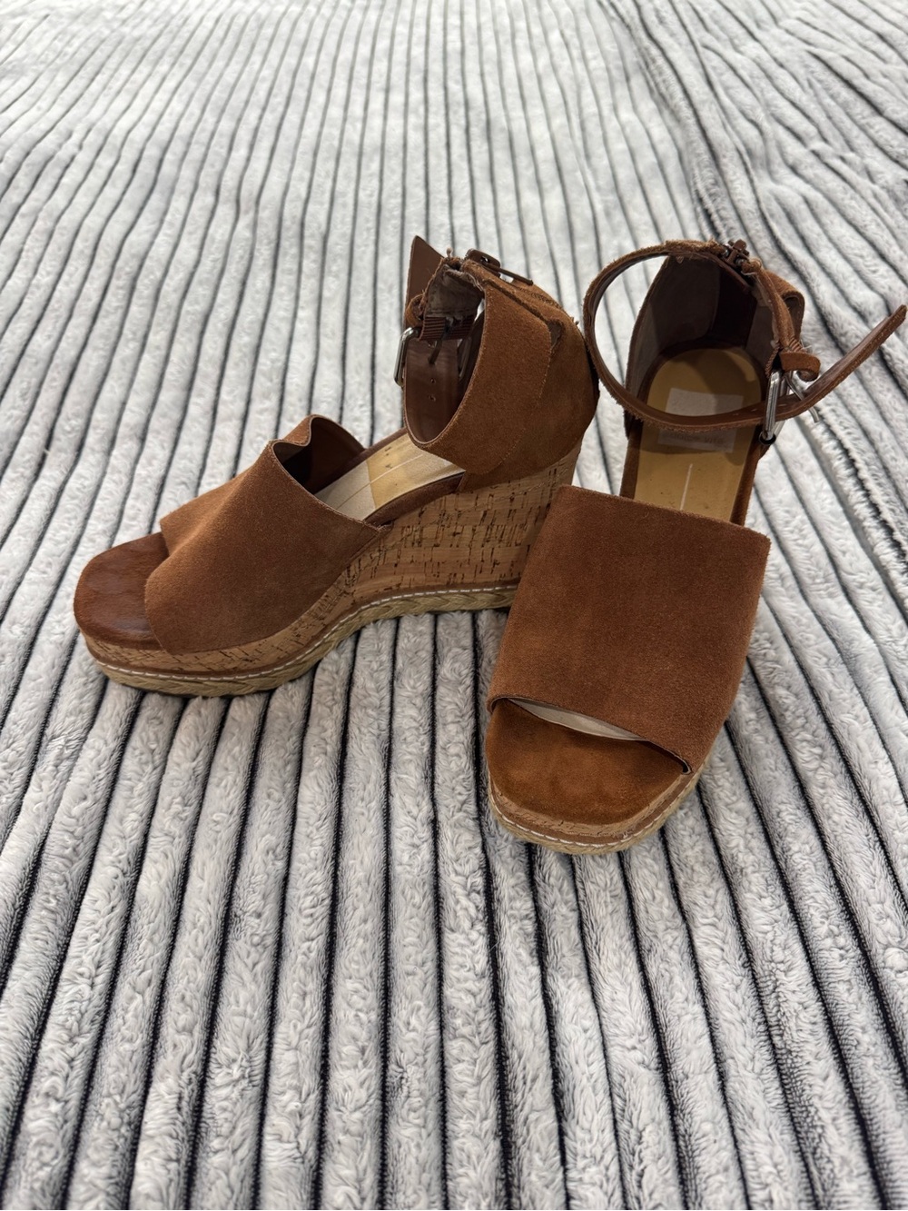 Dolce Vita Brown Suede Wedge Sandals with Ankle Strap 6